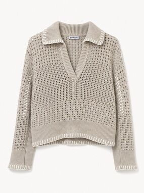 SIMKHAI Beige Crochet Knit Sweater - Size Medium - 100% Cotton - Minimalist